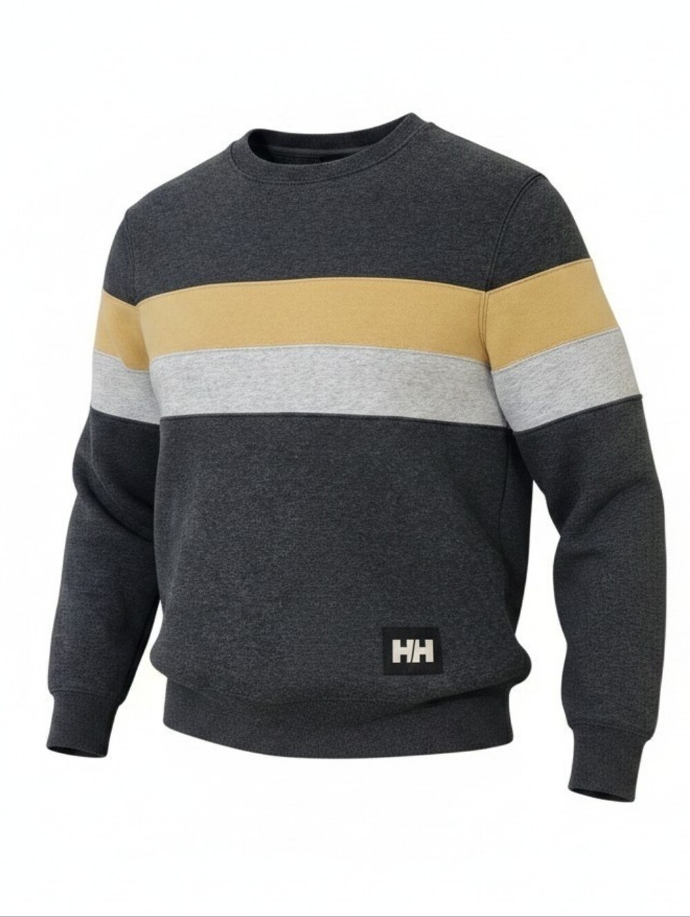 Helly Hansen Men's Colorblock Crewneck Sweater - Charcoal, Mustard & Light Gray